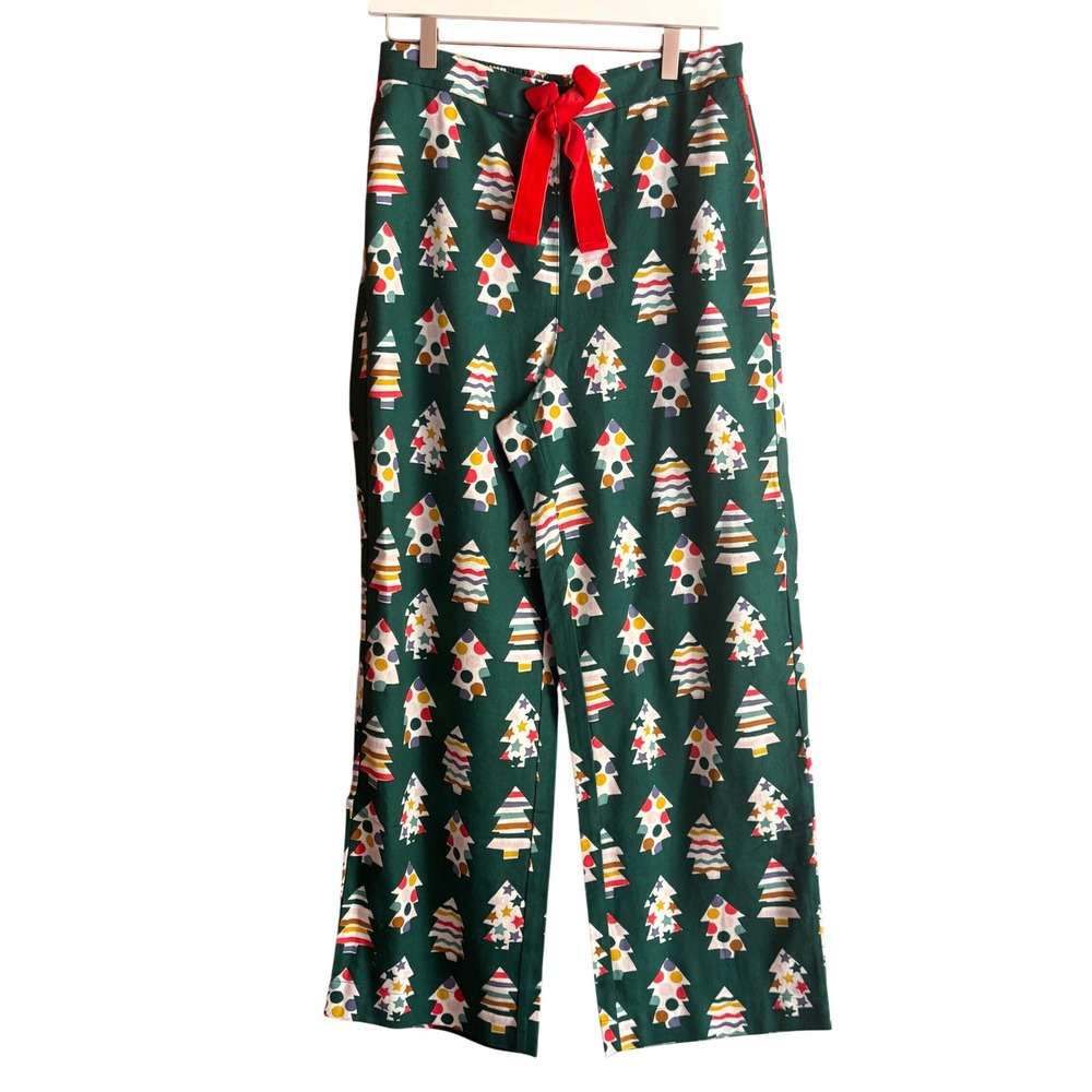 Boden Christmas Tree Pyjama Trousers Green Brushed Cotton US 12 Whimsical Retro